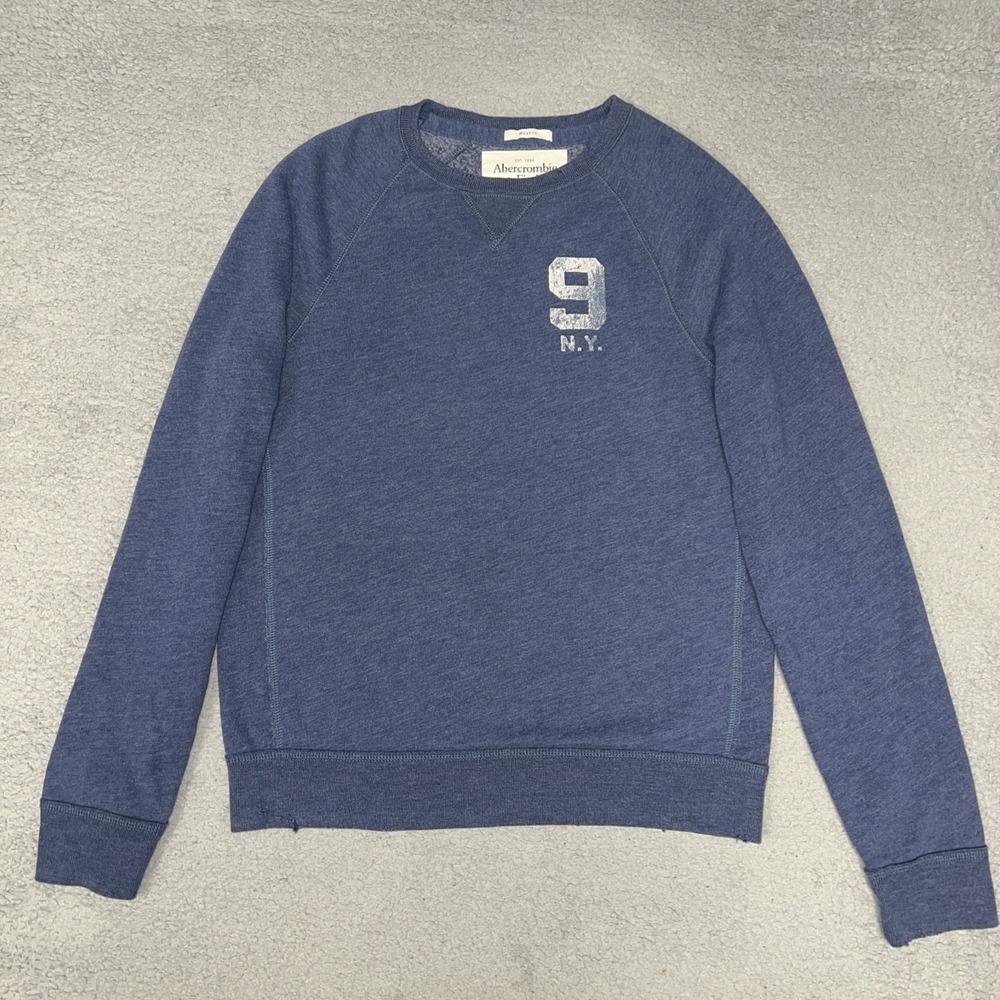 VTG Abercrombie & Fitch 9 NY Sweater Men's Sz L Blue Muscle V-Notch Distressed